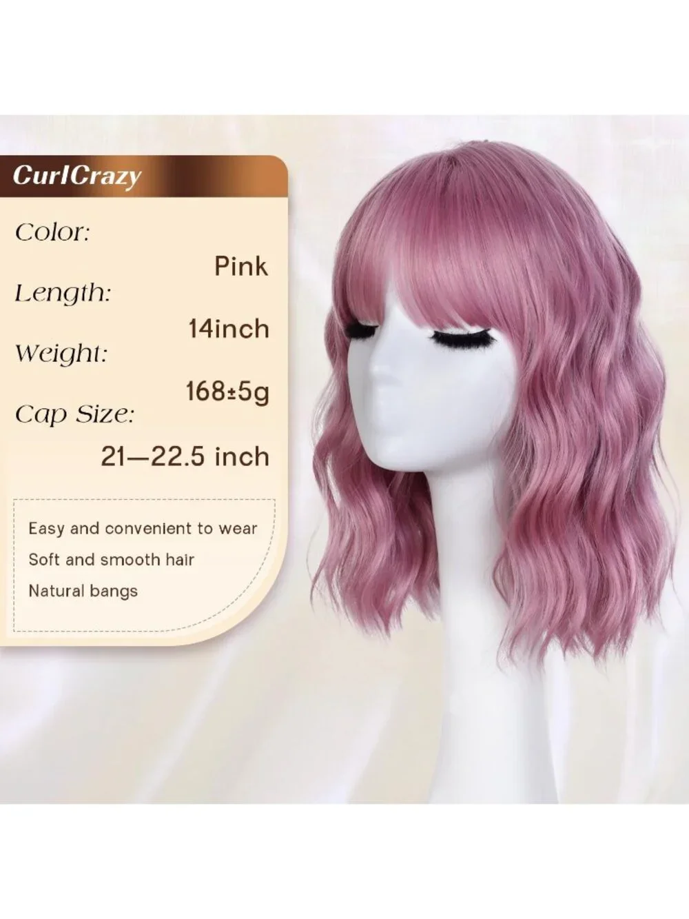 Women's Dirty Pink 14 Inch Natural Synthetic Short Curly Wavy Fiber Wigs